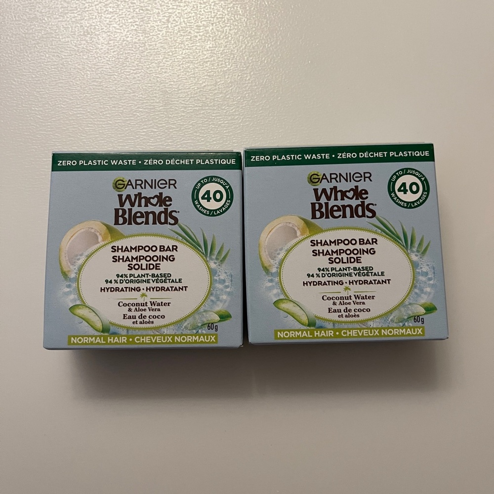 NEW 2-Pack Garnier Whole Blends Shampoo Bar Plant Based Normal Hair Coco Aloe